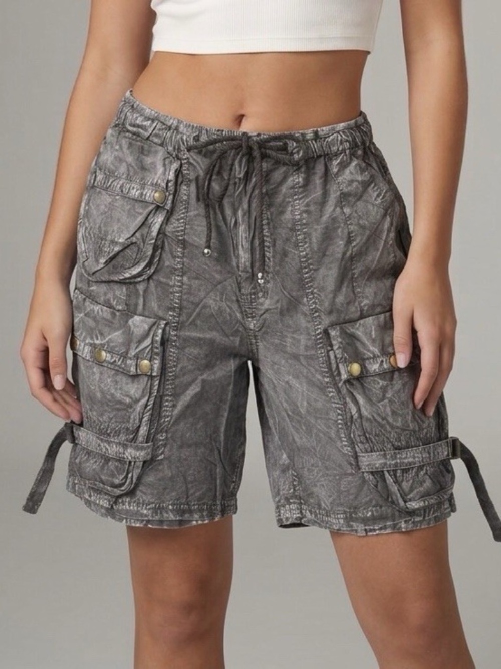 Free People Carmy Cargo Shorts Women’s Med Army Green Utility Loose Pockets $98